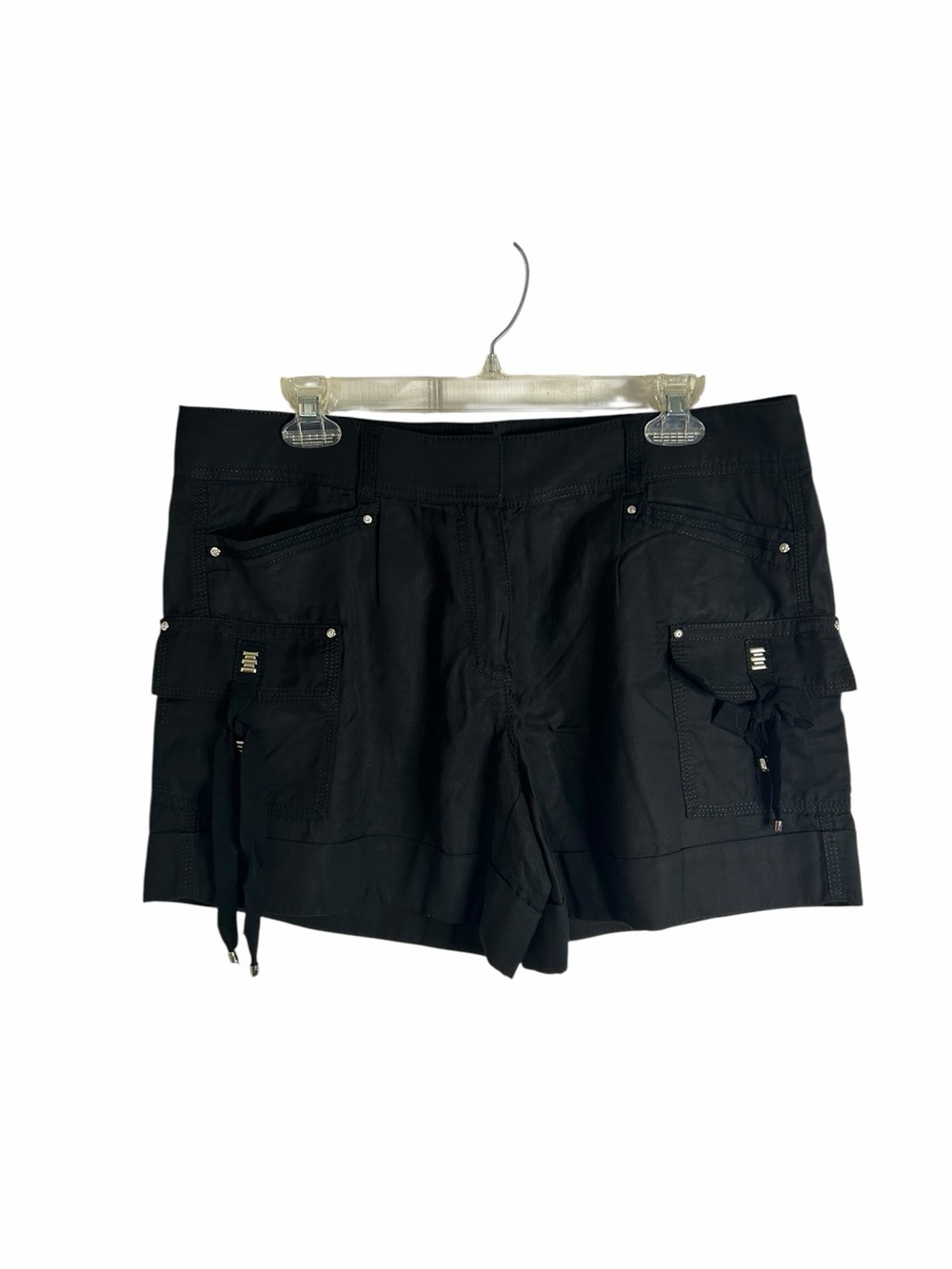 White House Black Market WHBM Black Cargo Shorts Silver Embellished Women’s 10 - Picture 2 of 13